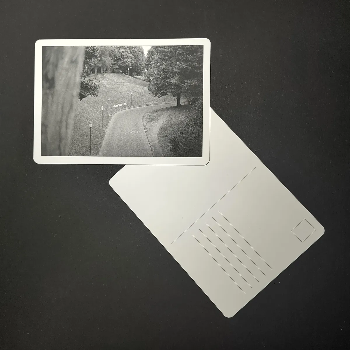 February Postcard - Staldenkehr in Burgdorf with Lang/Baumann's 'demnach' text installation